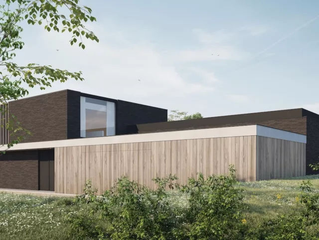 Moderrne villa in gevelsteen architect Noemi Van Heuverswijn by Massimmo Villabouw voorgevel zij