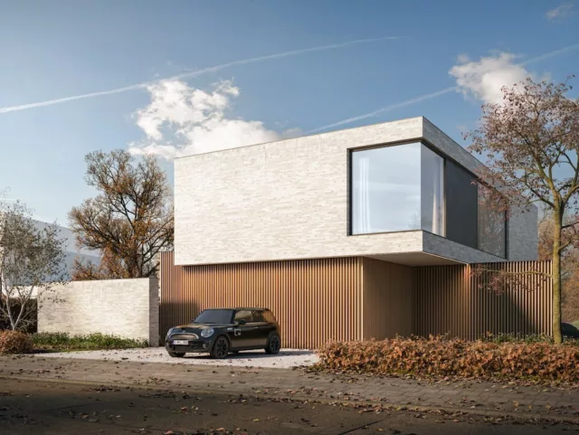 Massimmo Villabouw Moderne villa bouwen te Kortrijk architect Arno Raspoet voorgevel 1