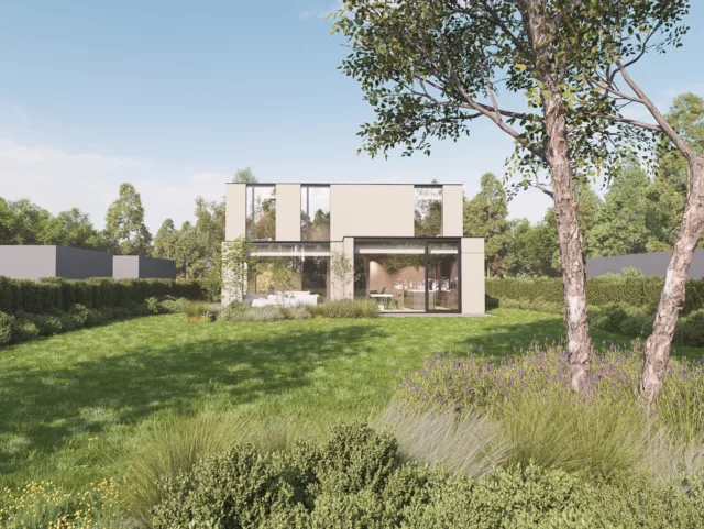 Visualisatie van de achtergevel van Villa Josephina met grote tuin